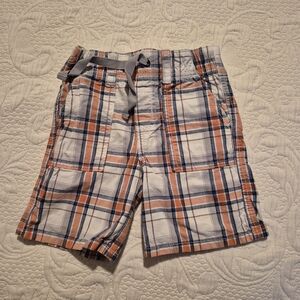 Gymboree boys size 2T elastic waisted plaid shorts, blue, white orange gray VGUC